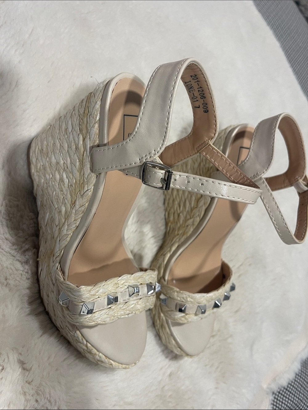 ShuShop Cream Espadrille Wedge Sandals with Silver Studs